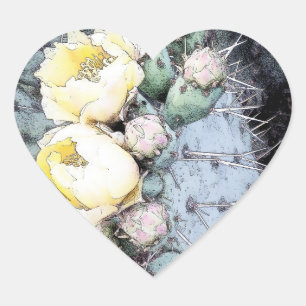 Cactus Flower Digital Bläck Hjärtformat Klistermärke