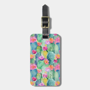 Cactus Flower INITIALER Watercolor Art Desert Bagagebricka