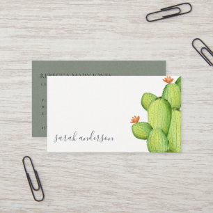 CACTUS FLOWER MONOGRAM FÖR grönt VATTENFÄRGSKRI Visitkort