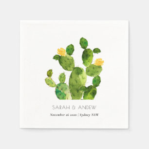 CACTUS FLOWER MONOGRAM FÖR grönt VATTENFÄRGSKRIVAR Pappersservett