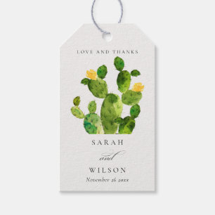 CACTUS FLOWER MONOGRAM FÖR grönt VATTENFÄRGSKRIVAR Presentetikett