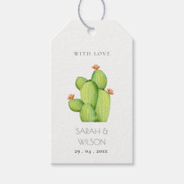 CACTUS FLOWER MONOGRAM FÖR grönt VATTENFÄRGSKRIVAR Presentetikett