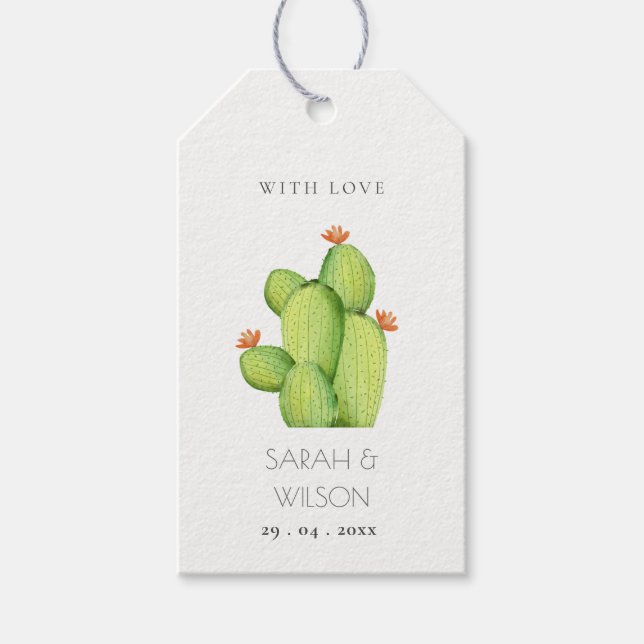 CACTUS FLOWER MONOGRAM FÖR grönt VATTENFÄRGSKRIVAR Presentetikett (Framsidan)