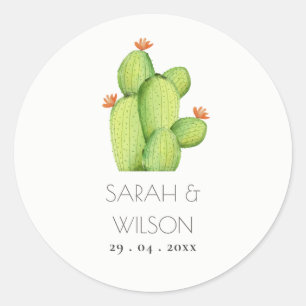 CACTUS FLOWER MONOGRAM FÖR grönt VATTENFÄRGSKRIVAR Runt Klistermärke