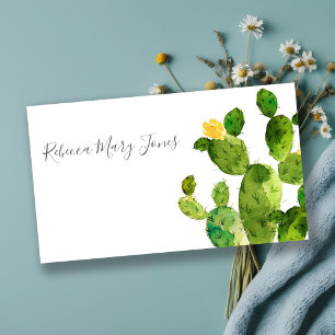 CACTUS FLOWER MONOGRAM FÖR grönt VATTENFÄRGSKRIVAR Visitkort