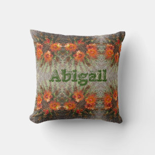Cactus Flower Rand Orange Blommigt Southwest Kudde