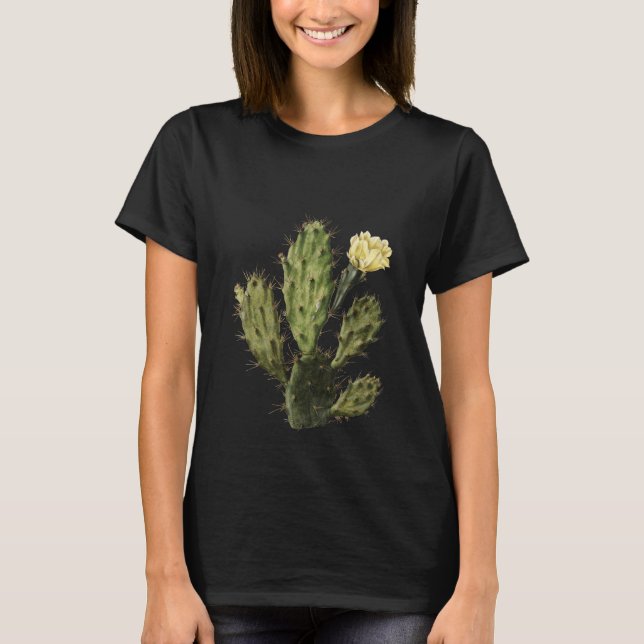Cactus Flower Vintage Teckning T-Shirt (Framsida)
