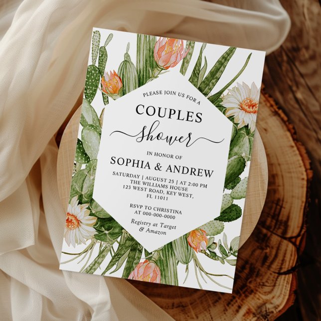 Cactus Flowers Frame Couples Shower Invitation Inbjudningar (Skapare uppladdad)