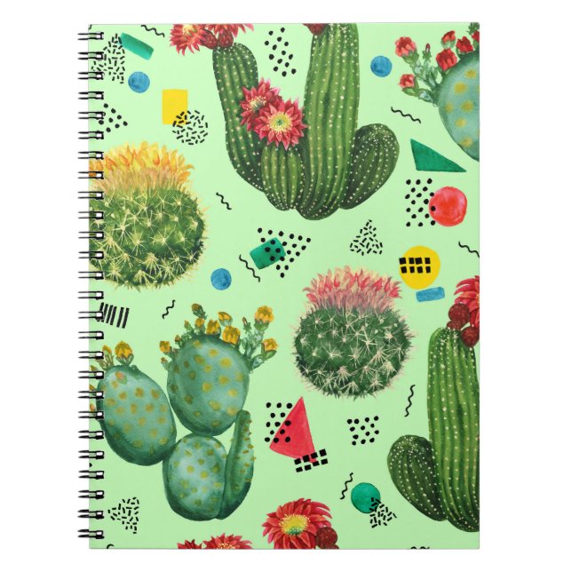 Cactus Flowers: Geometrisk bakgrund för vattenfärg Anteckningsbok (Framsidan)