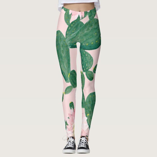 Cactus Flowers: Vattenfärgsfärgning Leggings (Framsida)