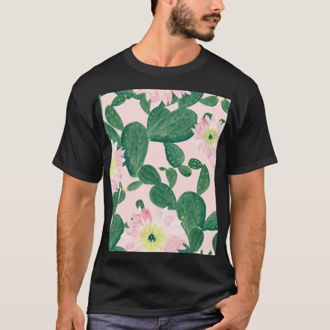 Cactus Flowers: Vattenfärgsfärgning T Shirt (Framsida)