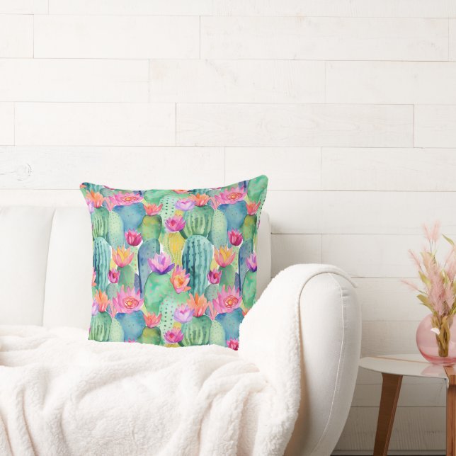 Cactus Flowers Watercolor Art Desert Colorful Roli Kudde (Soffa)