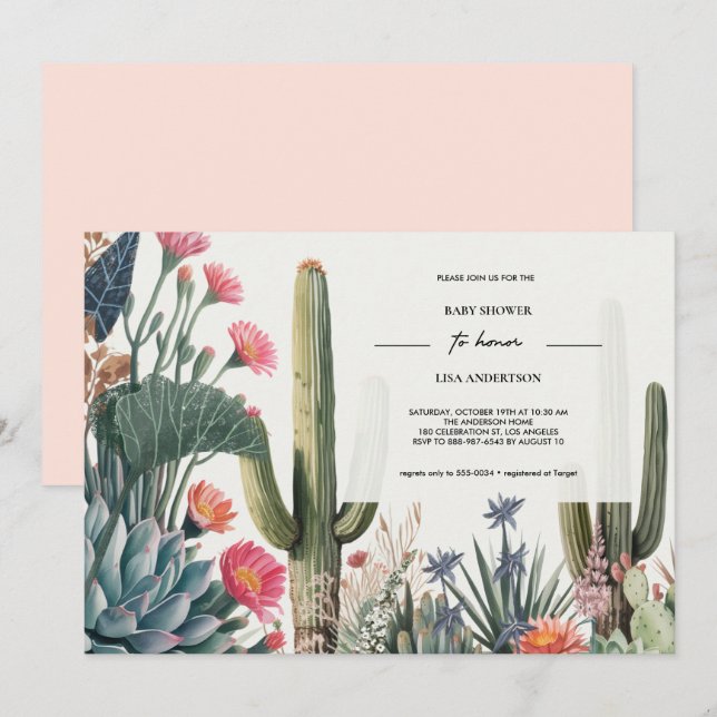 CACTUS FOLIAGE BABY SHOWER INBJUDNINGAR (Fram/baksida)