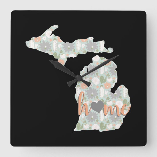 Cactus fyllde Michigan Silhouette med hemmet Fyrkantig Klocka (Framsida)