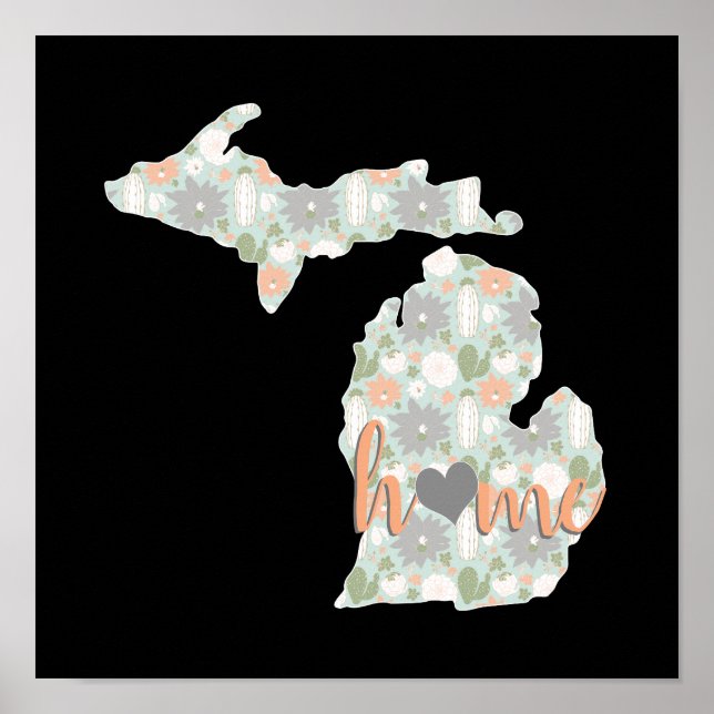 Cactus fyllde Michigan Silhouette med hemmet Poster (Framsidan)