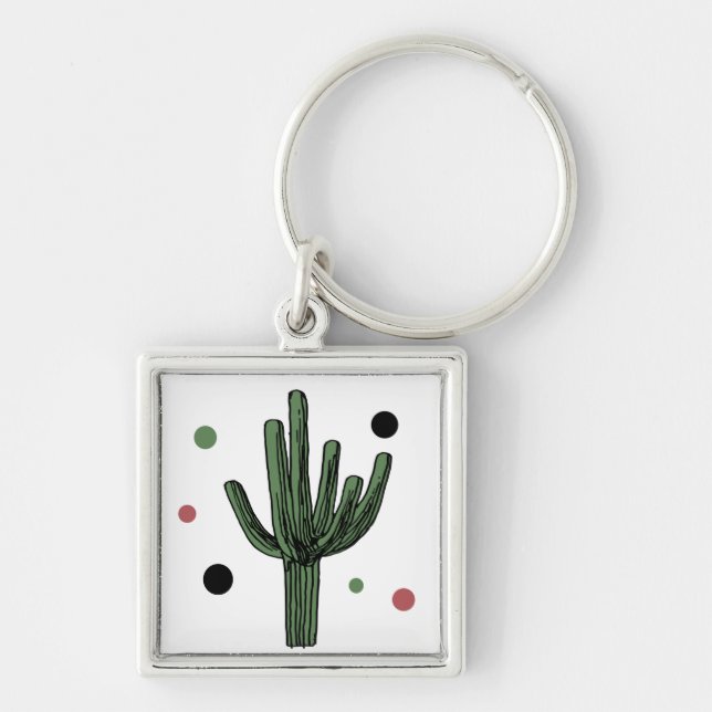 Cactus Fyrkantig Silverfärgad Nyckelring (Framsidan)