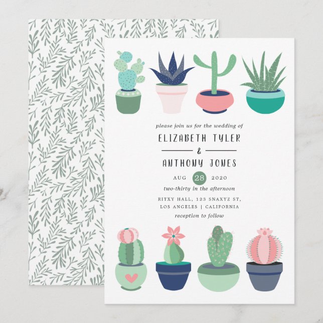 Cactus Garden Wedding Inbjudningar (Fram/baksida)