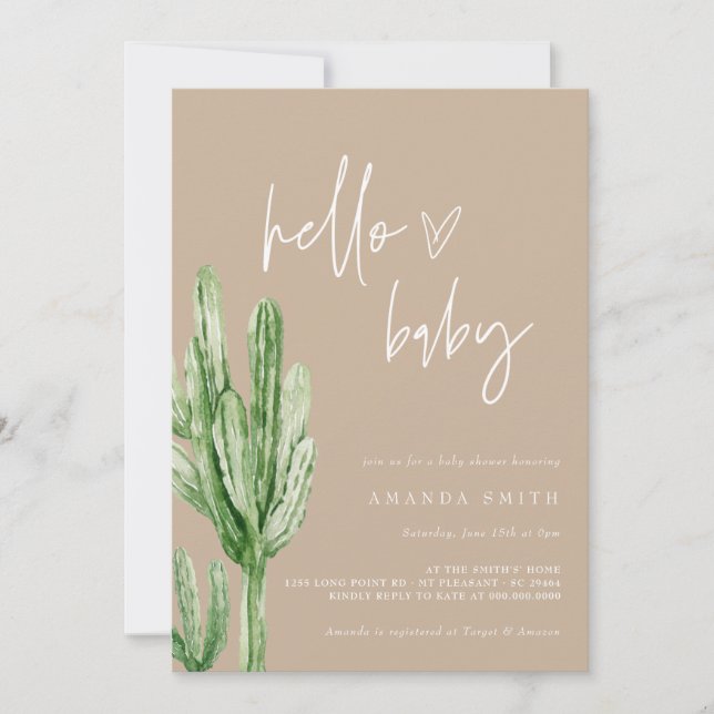 Cactus Gender Neutral Desert Hej Baby Shower Inv. Inbjudningar (Framsida)