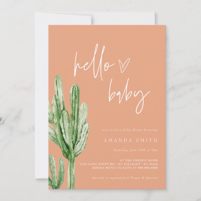 Cactus Gender Neutral Desert Hej Baby Shower Inv Inbjudningar (Framsida)