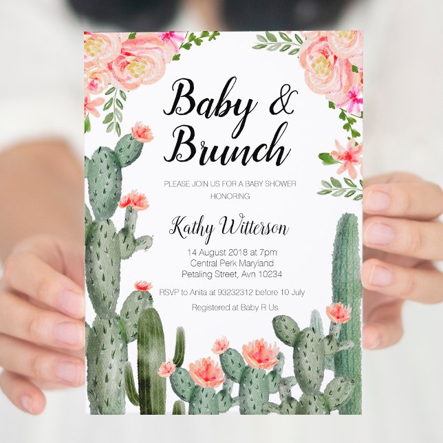 Cactus Greenery baby brunch-duschinbjudan Inbjudningar (Skapare uppladdad)