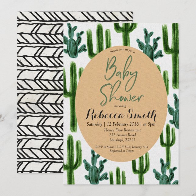 Cactus Grey Baby Shower Modern Inbjudningar (Fram/baksida)