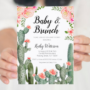 Cactus grönska baby brunch shower inbjudan