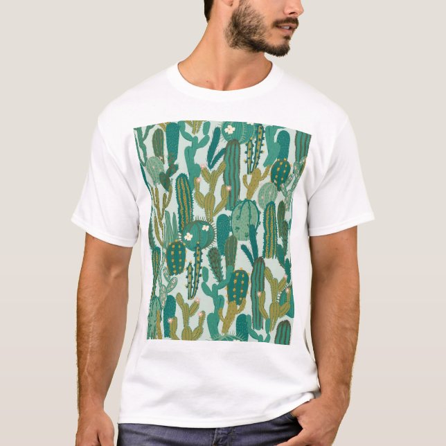 Cactus Grönt Upprepad Vintage Struktur T Shirt (Framsida)