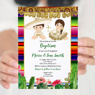 Cactus guld Baptism Fiesta Twin-inbjudan Inbjudningar