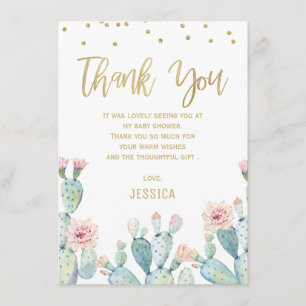 Cactus Guld Calligraphy Baby Shower Tack för ditt Inbjudningar