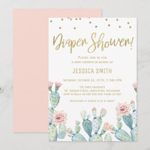 Cactus Guld Calligraphy Diaper Baby Shower Inbjudningar