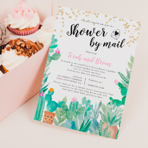 Cactus guld glitter vattenfärg baby shower via pos inbjudningar