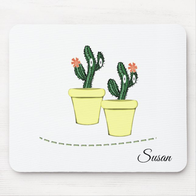Cactus Gult Pots Blommigt Mouse Pad! Musmatta (Framsidan)