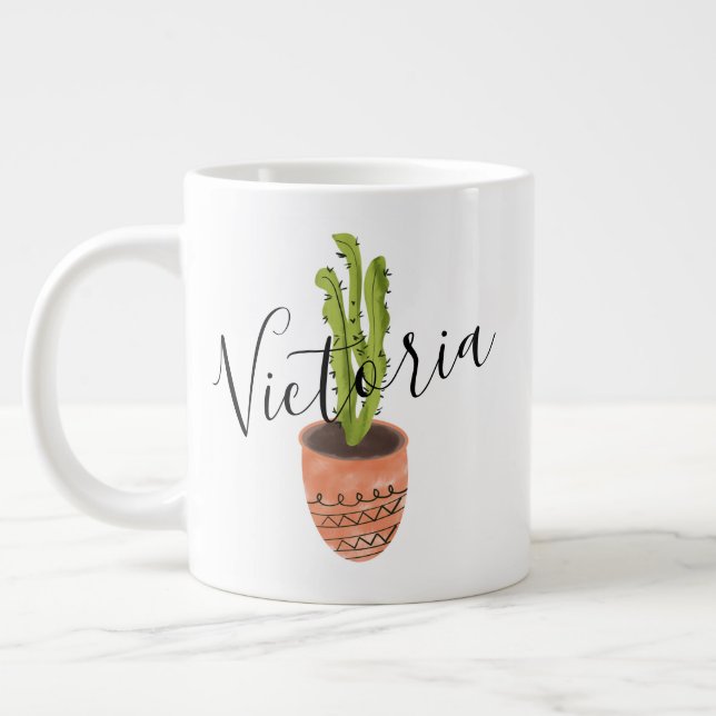 Cactus Handritad Skript Namn Jättekaffemugg Jumbo Mugg (Vänster)