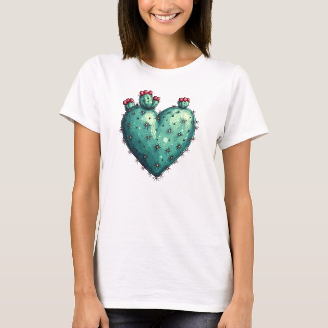 Cactus Heart Valentine Day T Shirt (Framsida)