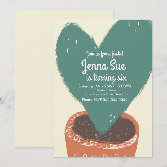 Cactus Heart Växt Fiesta Födelsedag (Fram/baksida)