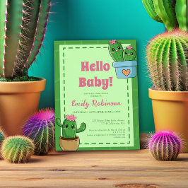 Cactus Hej Baby Shower Grönt Rosa Grass Inbjudningar