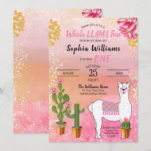 Cactus Hela Llama Roligt Girl 1:a Birthday Party Inbjudningar