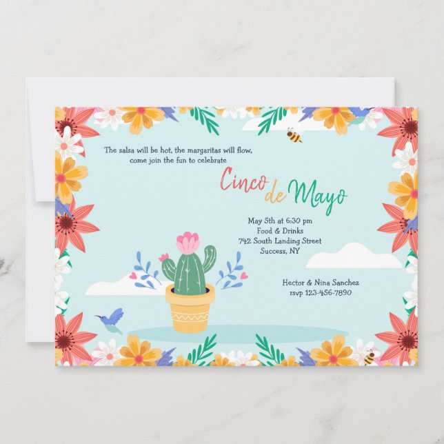 Cactus i blomning Cinco de Mayo  Inbjudningar (Framsida)