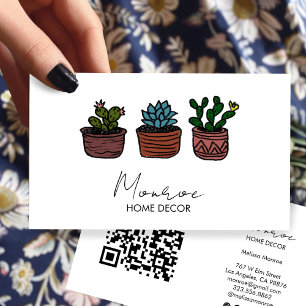 Cactus Illustration Boho Doodle QR Social Icons Visitkort