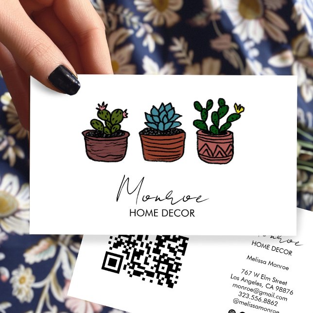 Cactus Illustration Boho Doodle QR Social Icons Visitkort (Cactus Illustration Boho Doodle QR Social Icons Business Card
)