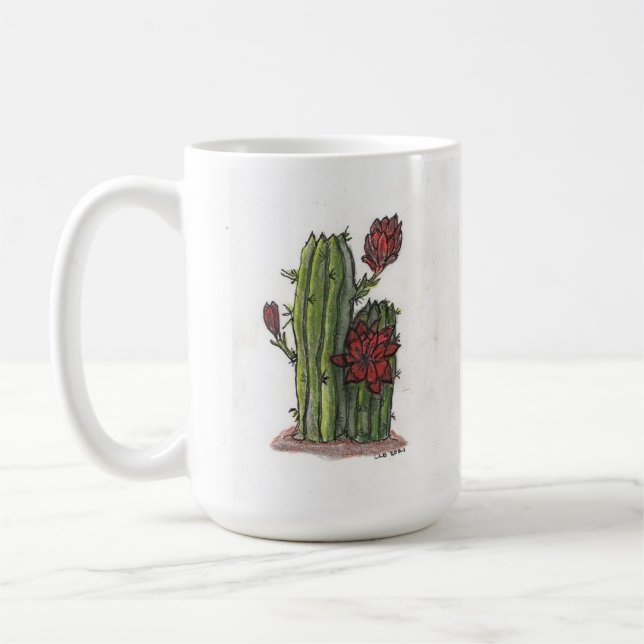 Cactus in Bloom with Red Flowers 1 Coffee Mugg (Vänster)
