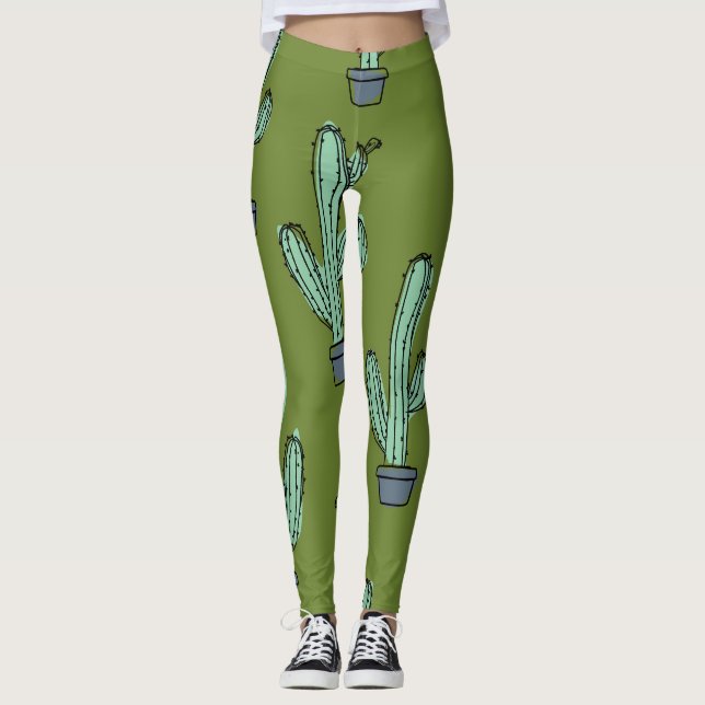 Cactus in Pot Illustration Leggings (Framsida)