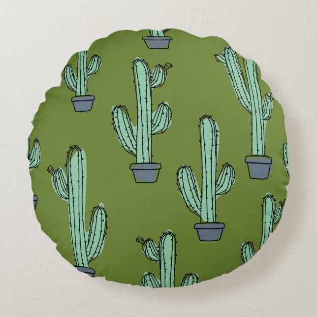 Cactus in Pot Illustration Rund Kudde (Framsidan)