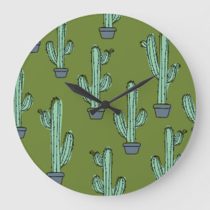 Cactus in Pot Illustration Stor Klocka