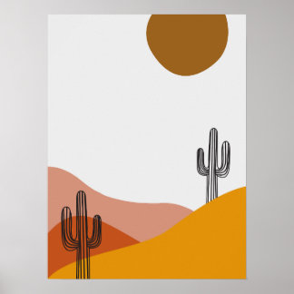 Cactus in the Desert liggande Illustration Poster