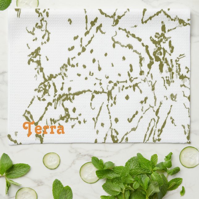 Cactus Inspired Abstrakt Olive Kitchen Towels Kökshandduk (Vikta)