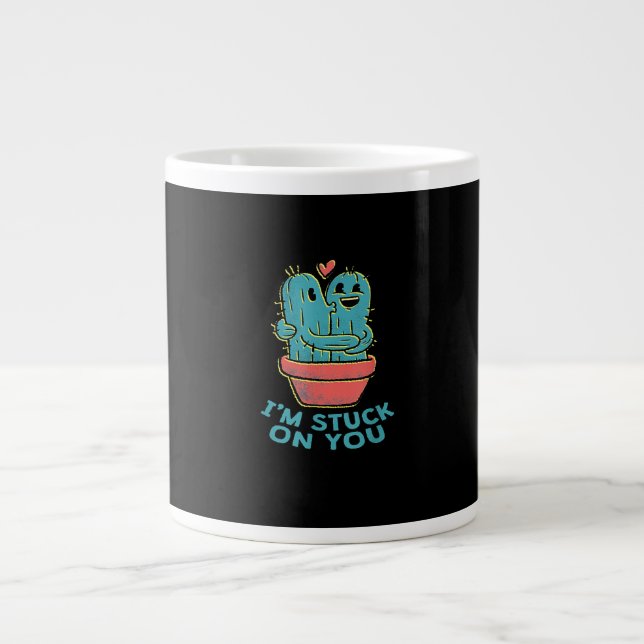 Cactus Joke Im Stuck On You Retro Succulent Couple Jumbo Mugg (Framsidan)
