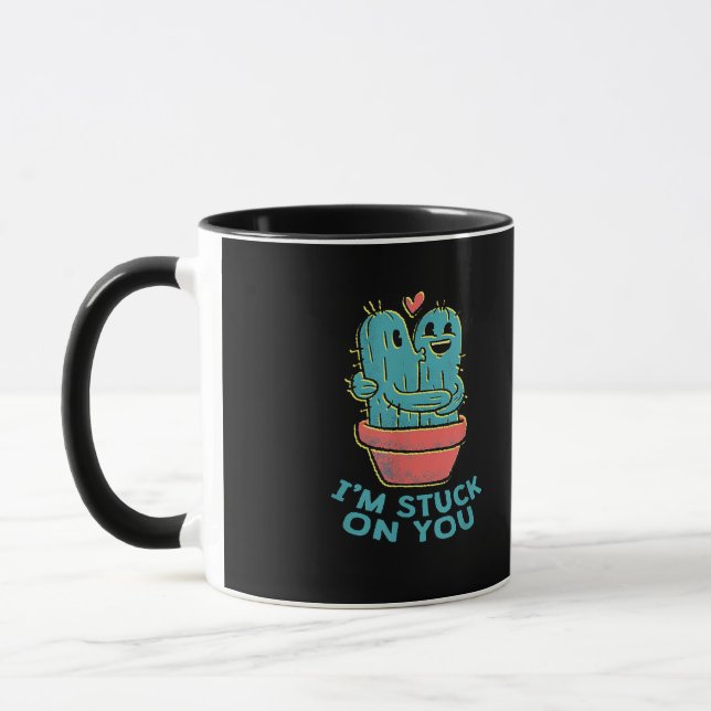Cactus Joke Im Stuck On You Retro Succulent Couple Mugg (Vänster)