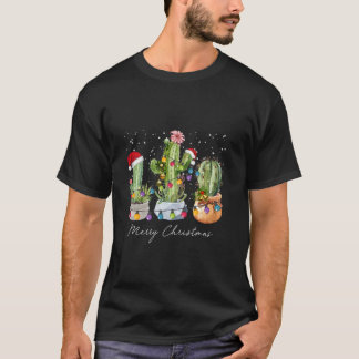 Cactus jul Julafton Träd Ljus Santa Hat Cactu T Shirt