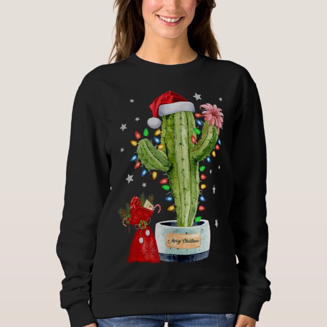 Cactus jul Sweater Ljus Santa Julafton Plant L. T Shirt (Framsida)